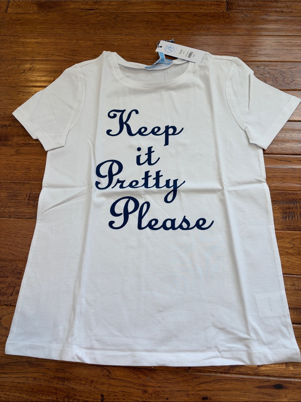 Draper James White Graphic Tee "Keep it Pretty Please" - Navy Script